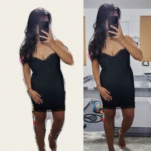 FOREVER 21 BLACK CROCHET STRAPLESS BANDAGE DRESS LARGE 10 12